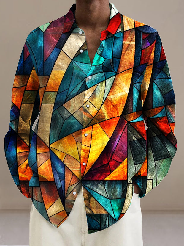 Gentleman Vintage Colorful Geometric Art Print Long Sleeve Shirt