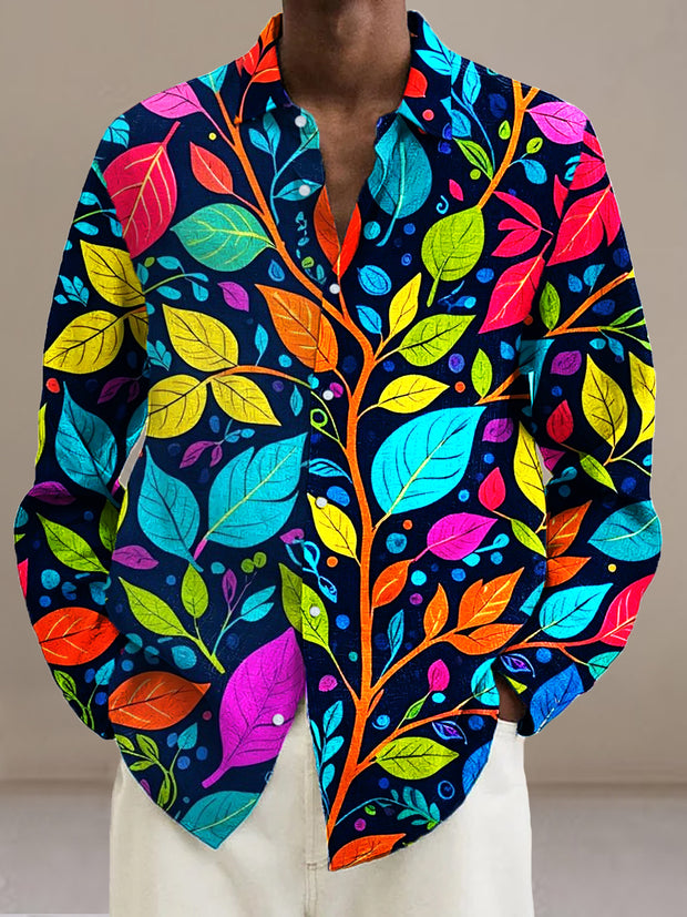 Gentleman Vintage Colorful Leaf Art Print Long Sleeve Shirt