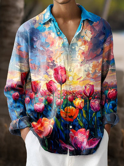 Gentleman Vintage Oil Painting Floral Art Print Long Sleeve Shirt