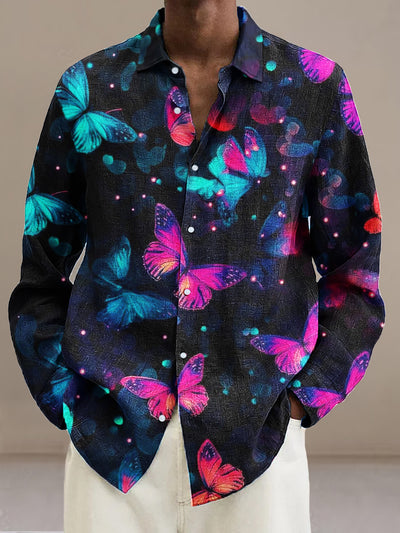 Gentleman Vintage Fluorescent Butterfly Art Print Long Sleeve Shirt