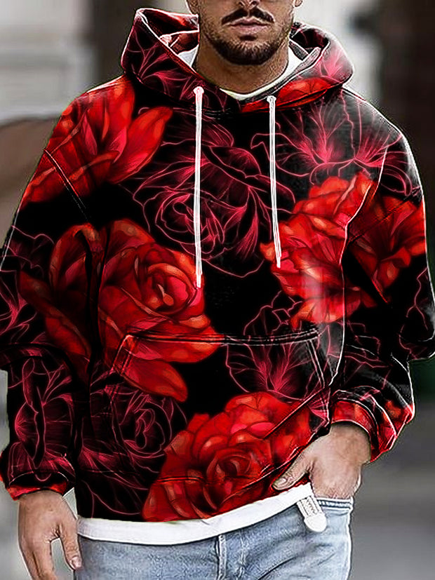 Gentleman Everyday Vintage Red Rose Art Print Hooded Sweatshirt