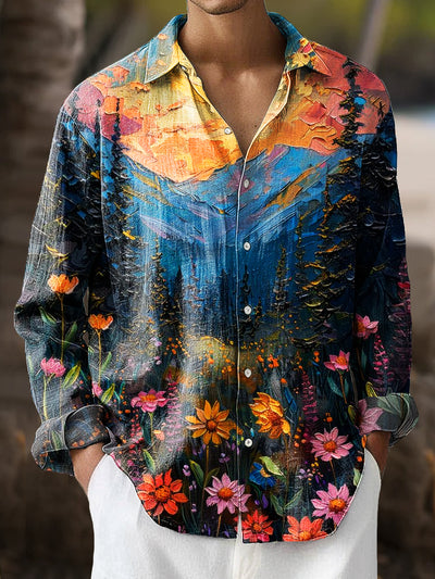 Gentleman Vintage Oil Painting Landscape Floral Art Print Long Sleeve Shirt