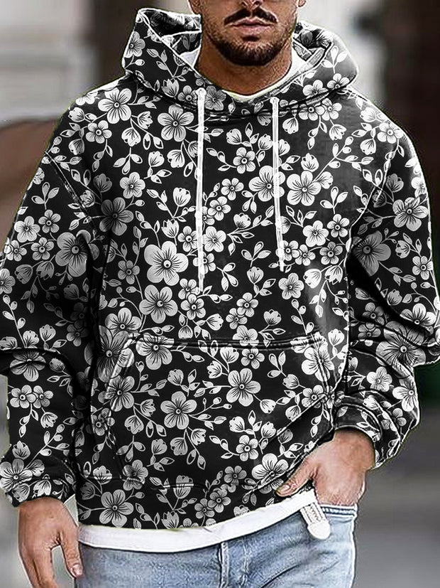 Gentleman Vintage Black And White Floral Art Print Hooded Sweatshirt