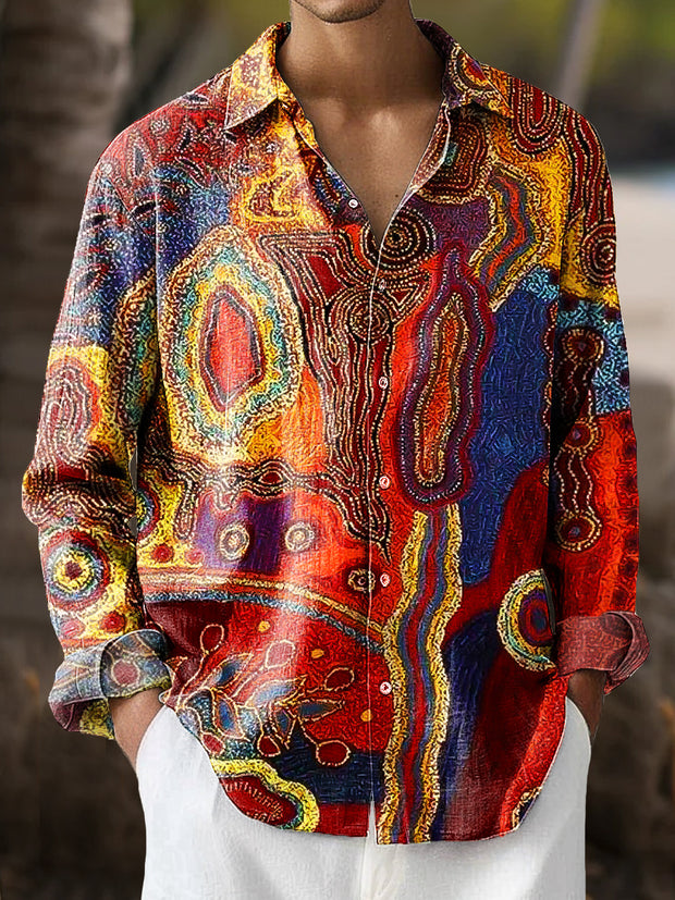 Gentleman Vintage Ethnic Style Colorful Irregular Art Print Long Sleeve Shirt