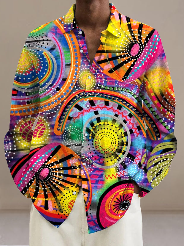 Gentleman Vintage Colorful Irregular Art Print Long Sleeve Shirt