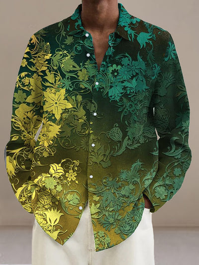 Gentleman Vintage Gradient Floral Art Print Long Sleeve Shirt