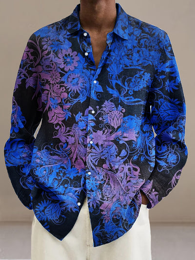 Gentleman Vintage Two Color Gradient Floral Art Print Long Sleeve Shirt