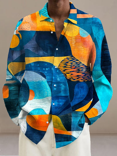 Gentleman Vintage Colorful Irregular Art Print Long Sleeve Shirt