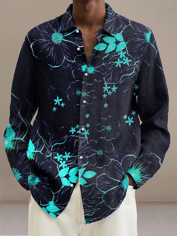 Gentleman Vintage Fluorescent Floral Art Print Long Sleeve Shirt