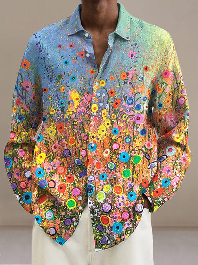 Gentleman Vintage Abstract Rainbow Color Floral Sea Art Print Long Sleeve Shirt