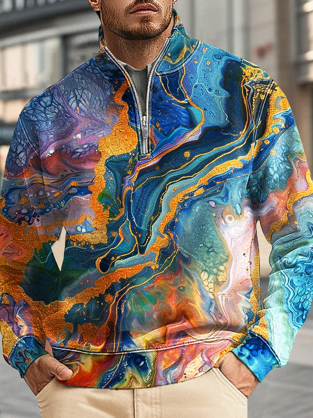 Gentleman Vintage Color Marbled Art Print Zip Sweatshirt