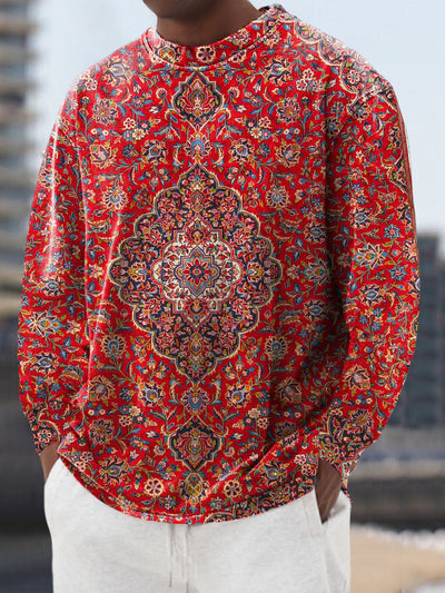 Gentleman's Casual Vintage Ethnic Art Print Crew Neck Pullover