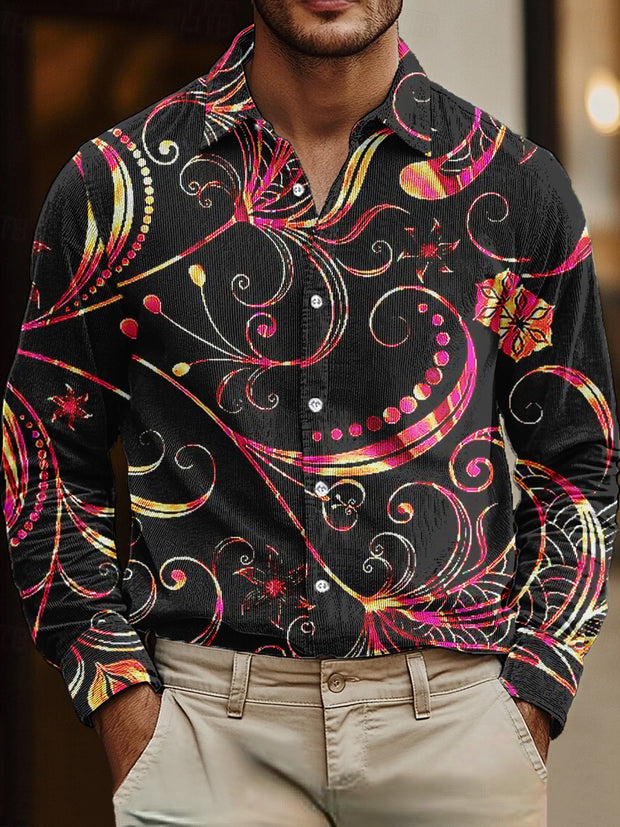 Gentleman Vintage Colorful Floral Art Print Corduroy Shirt