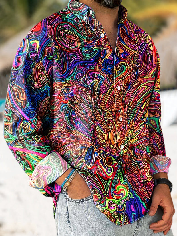 Gentleman Vintage Abstract Color Line Art Print Long Sleeve Shirt