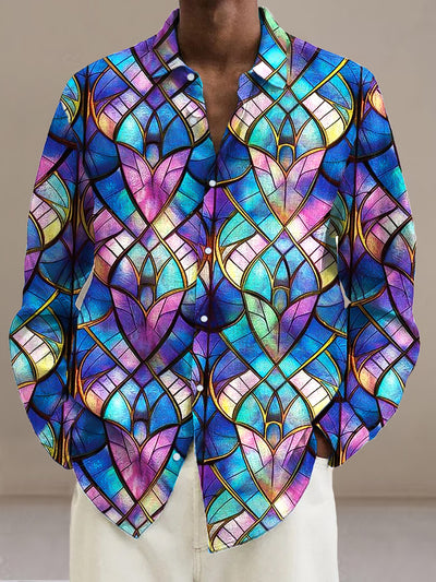 Gentleman Vintage Gradient Irregular Art Print Long Sleeve Shirt