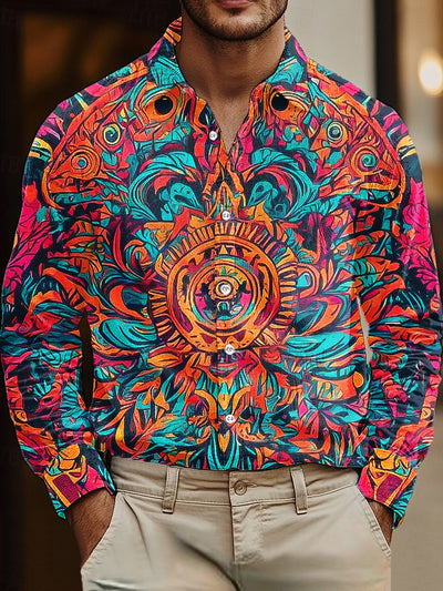 Gentleman Vintage Multicolor Ethnic Art Print Corduroy Shirt