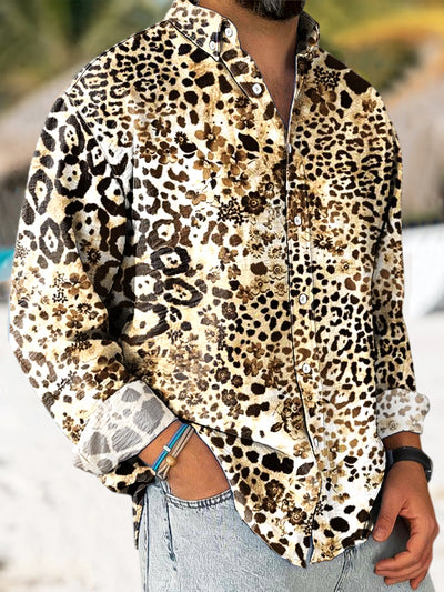 Gentleman Vintage Abstract Leopard Art Print Long Sleeve Shirt