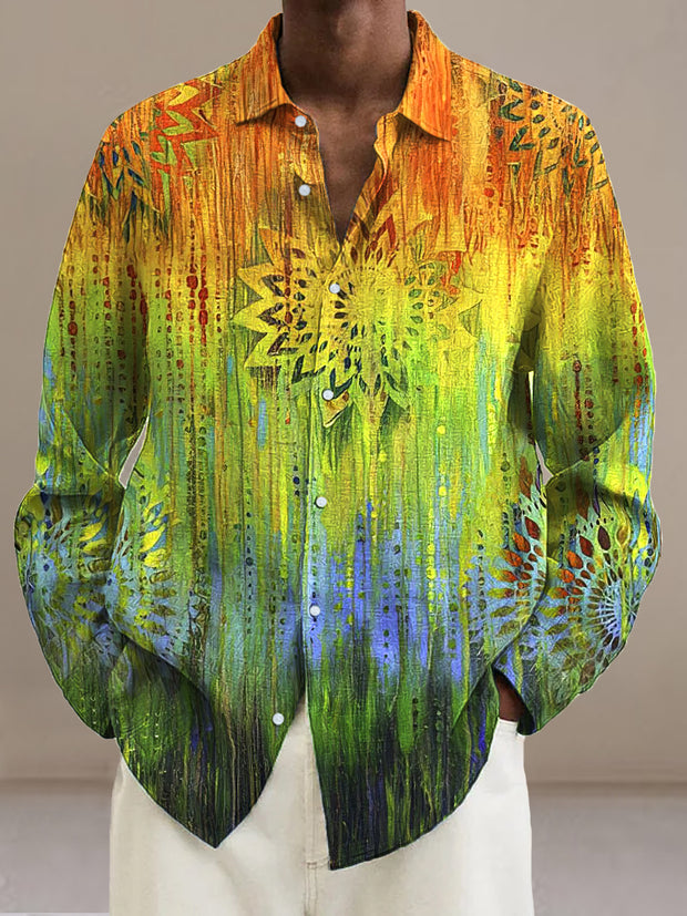 Men's Mandala Cotton Summer Casual Beach Shirt Long Sleeve