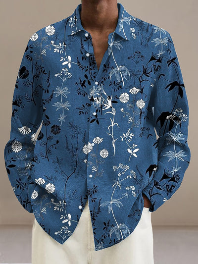 Gentleman Vintage Abstract Botanical Floral Art Print Long Sleeve Shirt