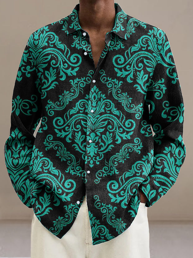 Gentleman Vintage Geometric Floral Art Print Long Sleeve Shirt