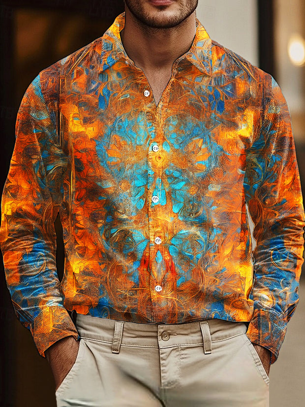 Gentleman Vintage Abstract Color Swoosh Art Print Corduroy Shirt