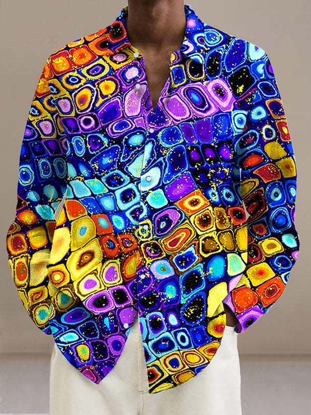 Gentleman Vintage Multicolor Geometric Art Print Long Sleeve Shirt