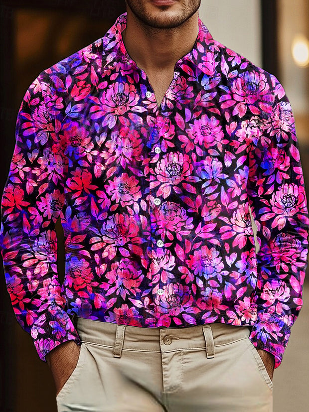 Gentleman Vintage Abstract Floral Art Print Corduroy Shirt