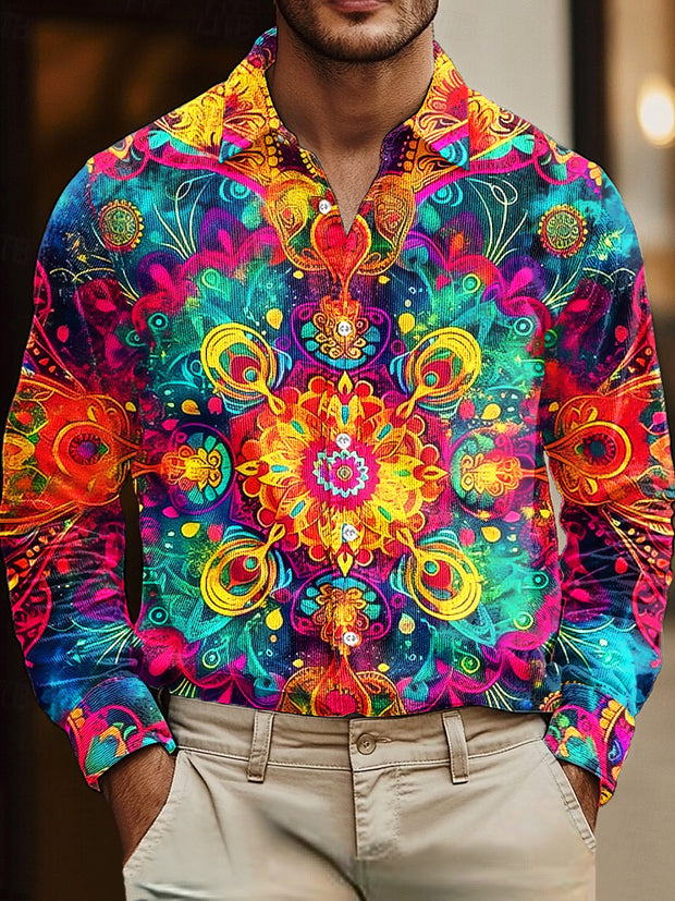 Gentleman Vintage Iridescent Mandala Art Print Corduroy Shirt