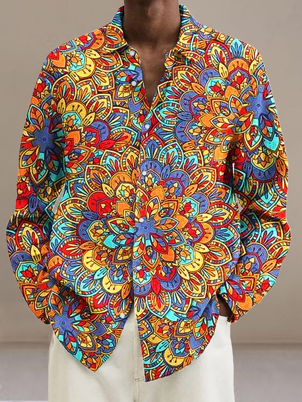 Gentleman Vintage Iridescent Geometric Mandala Art Print Long Sleeve Shirt