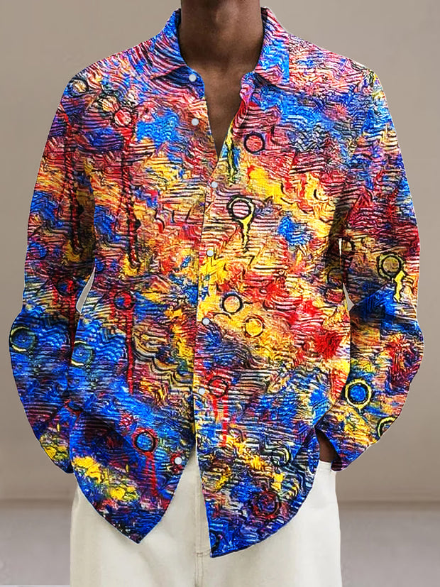 Gentleman Vintage Multicolor Abstract Line Art Print Long Sleeve Shirt