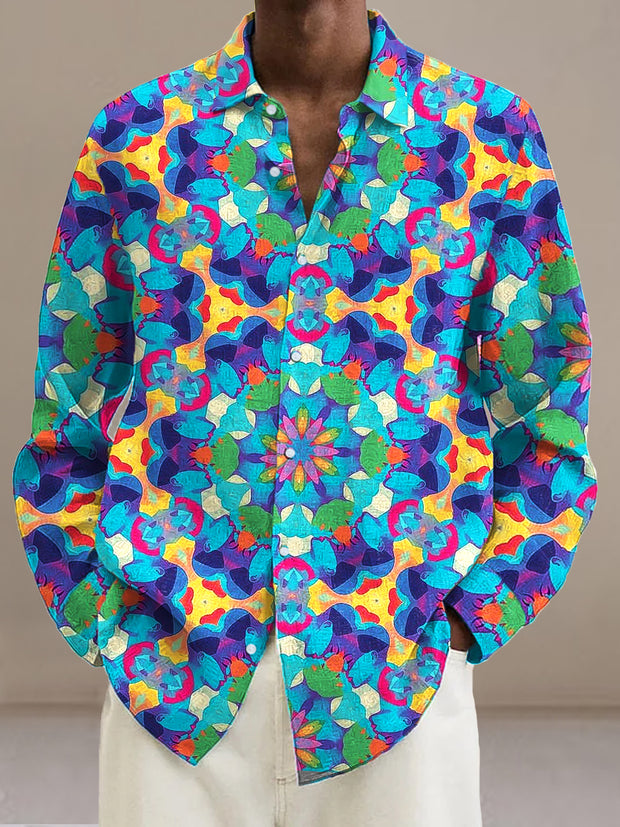 Gentleman Vintage Multicolor Geometric Mandala Art Print Long Sleeve Shirt