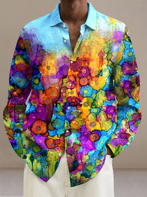 Men's colorful sunflower cotton summer casual beach shirt with long sleeves