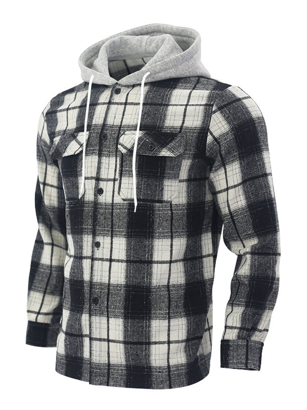 Gentleman's Casual Flannel Plaid Hooded Shirt