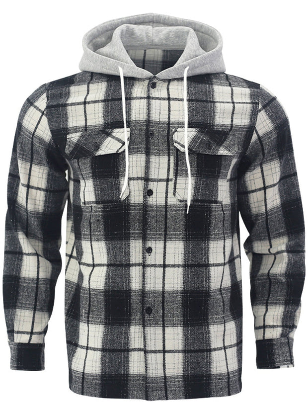 Gentleman's Casual Flannel Plaid Hooded Shirt