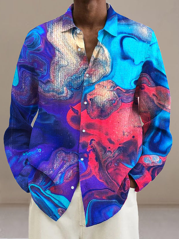 Gentleman Vintage Multicolor Swoosh Textured Art Print Long Sleeve Shirt