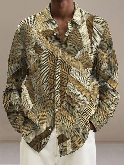 Men's Brown Lines Cotton Summer Casual Beach Shirt long Sleeve