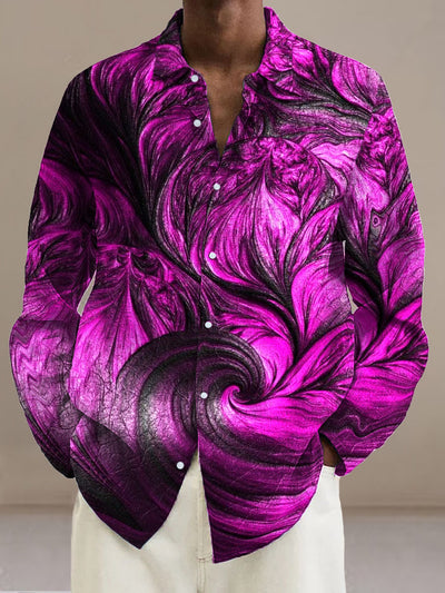 Men's Abstract Black Purple Block Collisions Cotton Summer Casual Beach Shirt long Sleeve