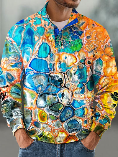 Gentleman Vintage Multicolor Bubble Art Print Corduroy Stand-Up Sweatshirt