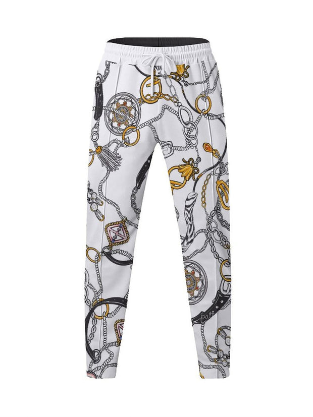 Gentleman's Casual Chain Art Print Lace-Up Straight Leg Pants