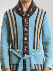 Gentleman's Vintage Thickened Multicolor Jacquard Knit Lace-Up Cardigan