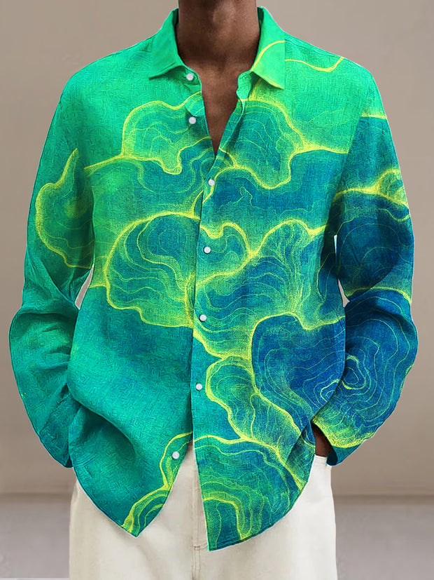 Gentleman Vintage Gradient Color Line Art Print Long Sleeve Shirt