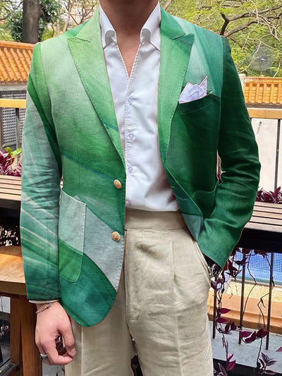 Gentleman's Everyday Green Gradient Art Print Lapel Two Button Blazer