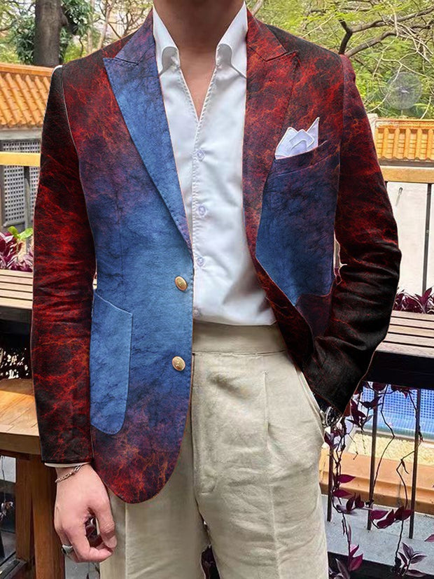 Gentleman's Everyday Multicolor Swoosh Art Print Lapel Two Button Blazer