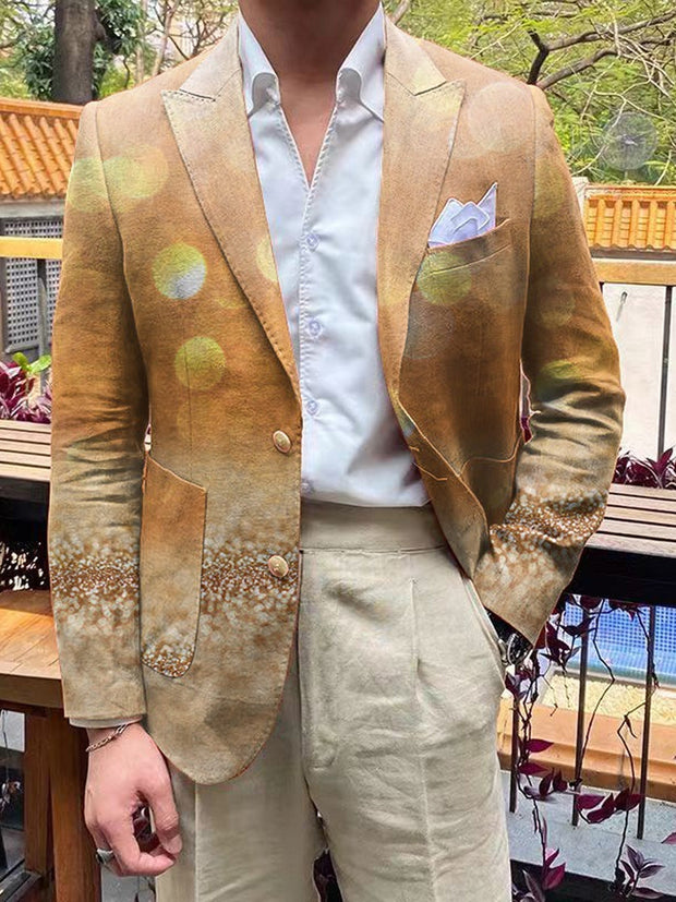 Gentleman's Everyday Gradient Light Art Print Lapel Two Button Blazer