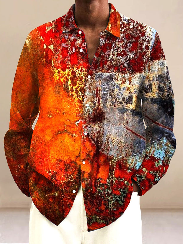 Men's Abstract Painting  Cotton Summer Casual Beach Shirt long Sleeve