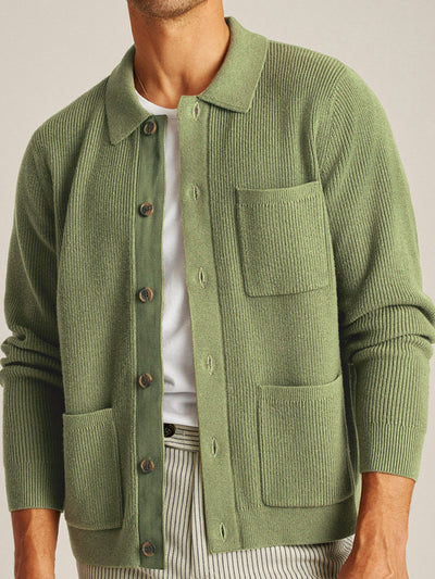 Gentleman's Vintage High Density Knit Shirt Neck Cardigan