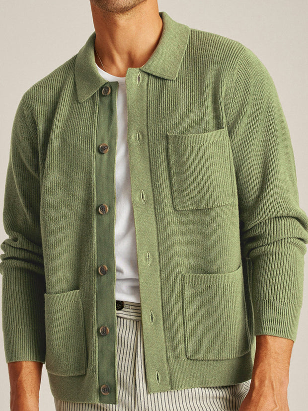 Gentleman's Vintage High Density Knit Shirt Neck Cardigan