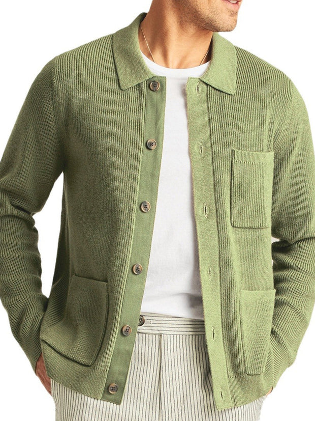 Gentleman's Vintage High Density Knit Shirt Neck Cardigan