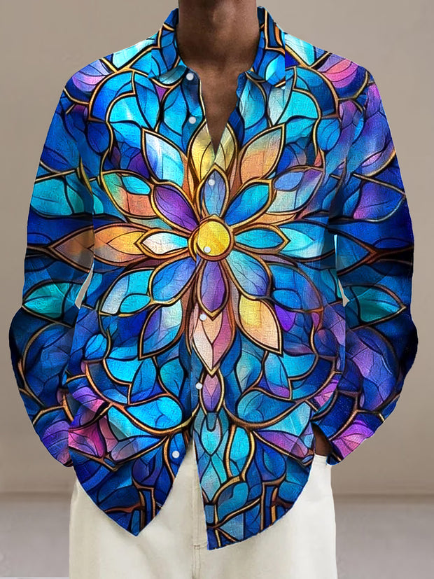 Gentleman Vintage Abstract Geometric Petal Art Print Long Sleeve Shirt