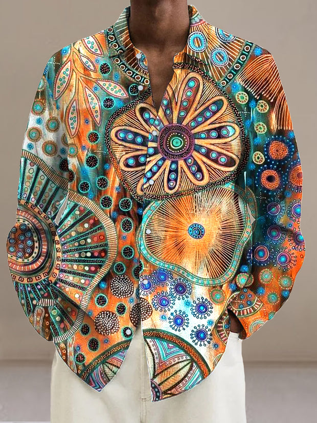 Gentleman Vintage Abstract Multicolor Art Print Long Sleeve Shirt